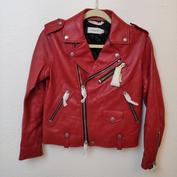 NWOT COACH 1941 Red Lamb Leather Moto Jacket